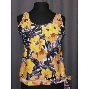 Black yellow Floral Tankini Top with Tie Waist‎ XL